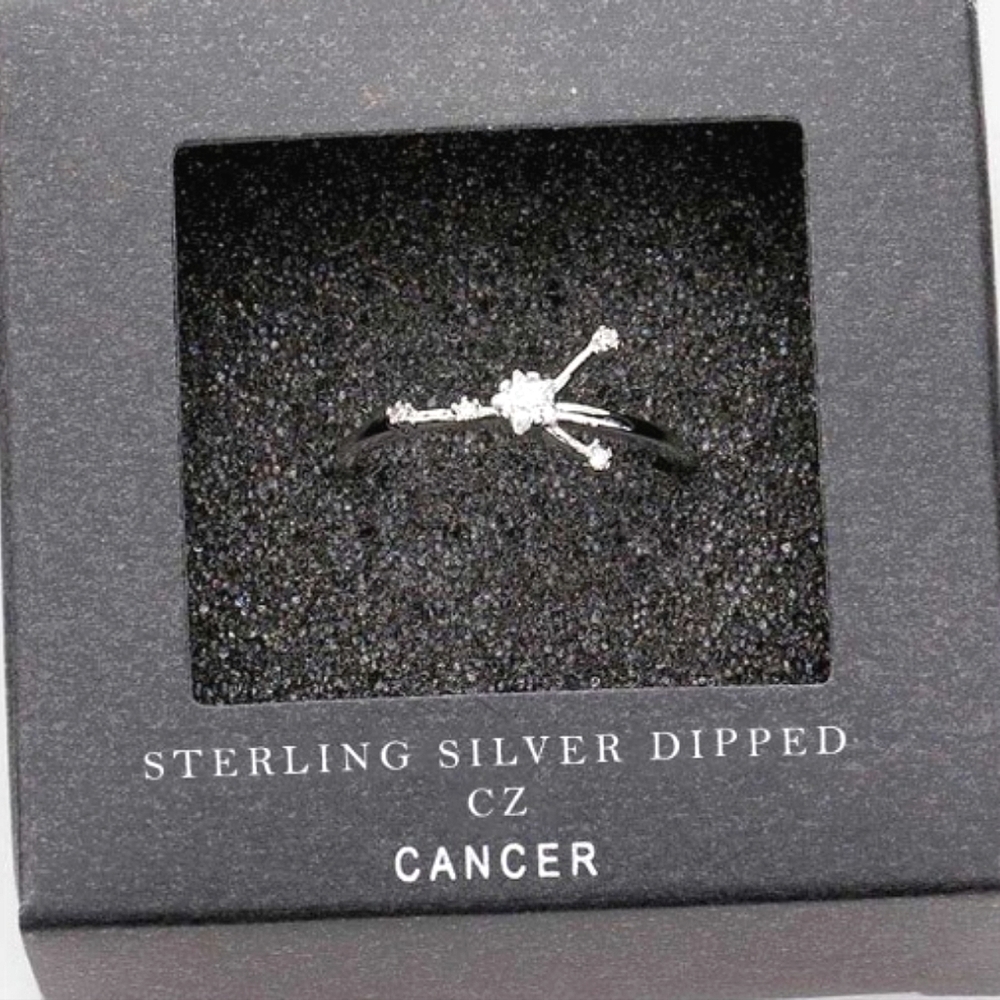 CANCER Sterling Silver Dipped CZ Zodiac Ring Accessory Statement Jewelry Trendy